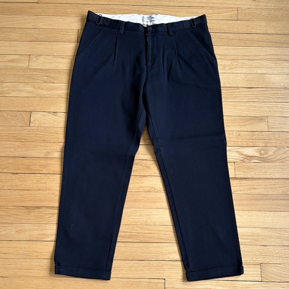 Oamc Dark Navy Chinos Textured Fabric Versatile Design